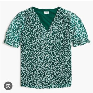 J. Crew Floral Puff Sleeve Green and White Blouse XS